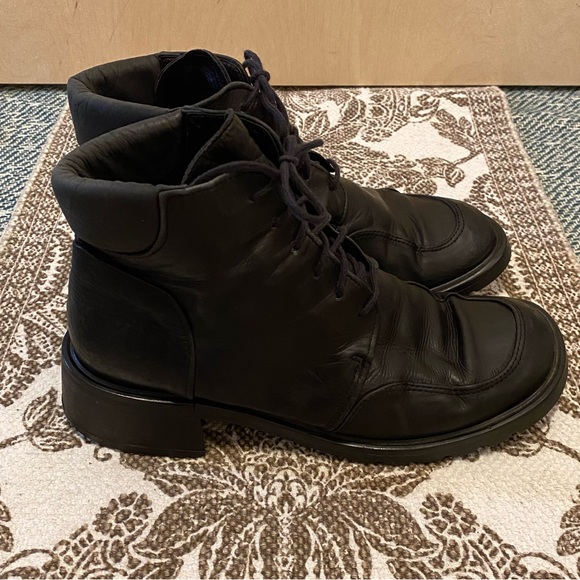 Vintage Arnold Churgin Handmade in Italy Black Leather Lace-up Boots Size 39 8 - Picture 3 of 10